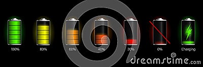 Set of battery charge indicators Vector Illustration